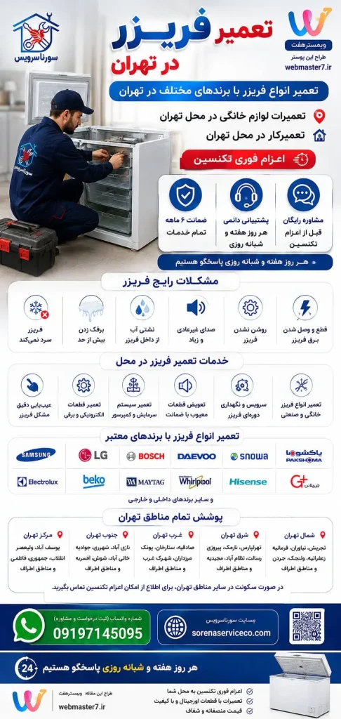 سورنا سرویس بزرگترین مرکز خدمات و تعمیرات لوازم خانگی تعمیر فریزر در تهران چرا تعمیر فریزر در محل انتخاب مناسبی است؟ تعمیرات لوازم خانگی در کلیه مناطق تهران، تعمیر در محل خدمات و تعمیرات تخصصی لوازم خانگی در محل تعمیر لوازم خانگی در منزل در تهران تعمیر لوازم خانگی در تهران تعمیرات لوازم خانگی در تهران تعمیر لوازم خانگی در محل تعمیر لوازم خانگی در منزل تعمیرکار لوازم خانگی در تهران تعمیرکار لوازم خانگی در منزل خدمات تعمیر لوازم خانگی تهران تعمیرات لوازم خانگی در محل تهران تعمیرکار در محل تهران تعمیرات یخچال تعمیرات یخچال فریزر تعمیرات ساید بای ساید تعمیرات ماشین لباسشویی تعمیرات مایکروفر sorenaserviceco.com// تعمیرات برندهای برودتی: یخچال فریزر ساید تعمیرات و سرویس تعمیرات و سرویس تخصصی لوازم خانگی مرکز تخصصی تعمیرات لوازم خانگی تعمیر لوازم خانگی در منزل تعمیرات لوازم خانگی غرب تهران آموزش رایگان تعمیرات لوازم خانگی تعمیرات لوازم خانگی در تهران سایت تعمیرات لوازم خانگی نمایندگی تعمیرات لوازم خانگی تعمیرات لوازم خانگی شرق تهران تعمیرات لوازم خانگی کل مناطق تهران | خدمات تخصصی تعمیر انواع لوازم خانگی در محل تعمیرات لوازم خانگی مرکز تهران | خدمات تخصصی تعمیر انواع لوازم خانگی در محل تعمیرات لوازم خانگی شمال تهران | خدمات تخصصی تعمیر انواع لوازم خانگی در محل سامسونگ، ال‌جی، جی پلاس، سام، دوو، اسنوا، جنرال الکتریک، هیمالیا، امرسان، پاکشوما، الکترواستیل، یخساران، ایستکول، کِلِوِر، دیپوینت، بکو، بلومبرگ، ادمیرال کلمات کلیدی هدف: تعمیرات لوازم خانگی، سرویس لوازم خانگی، تعمیر یخچال، تعمیر لباسشویی، تعمیر ظرفشویی، تعمیر ساید بای ساید، تعمیر مایکروویو، تعمیر اجاق گاز، تعمیر در محل، تعمیرکار لوازم خانگی، سرویس تخصصی لوازم خانگی، تعمیرات تخصصی لوازم خانگی.